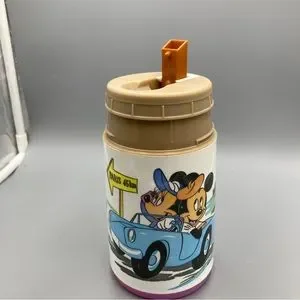 Aladdin ミッキー ランチボックス USA サーモス無し ミニー f80O ミッキーマウス 顔のカタチのランチボックス 水筒付 右耳シール